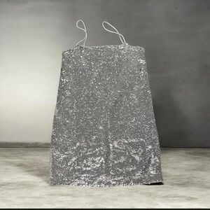 OAK + FORT Shimmering Silver mini dress